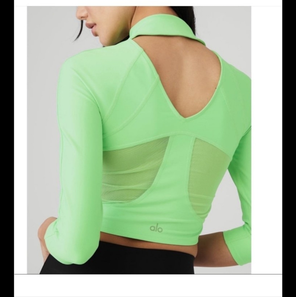 Alo airlift archer Ultramint mesh In Bold Mint back cut out top xs